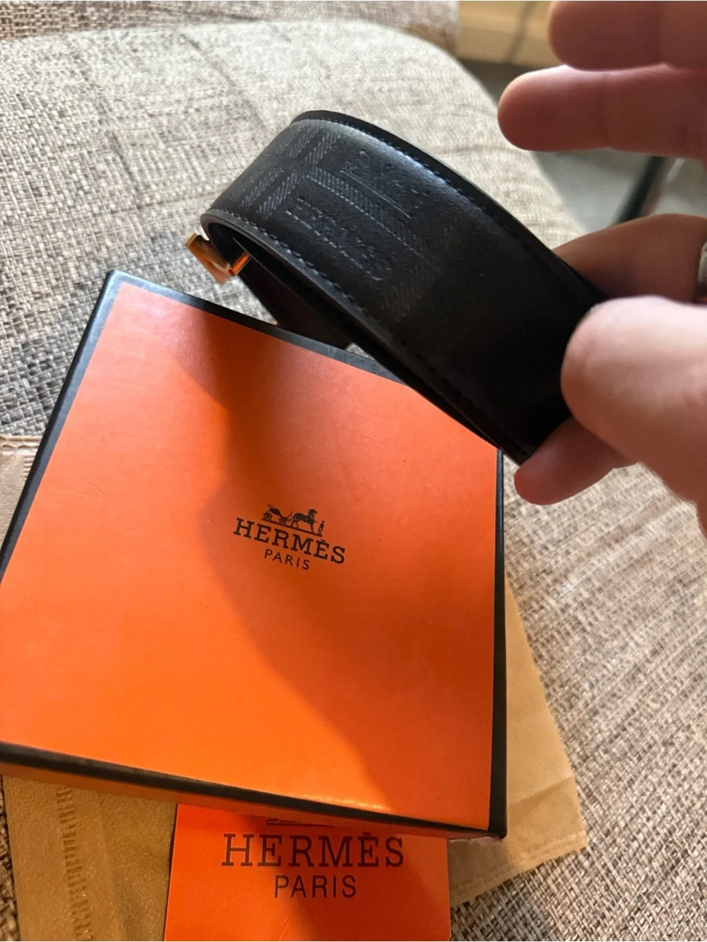 Hermes Black Leather Belt with Gold H Buckle